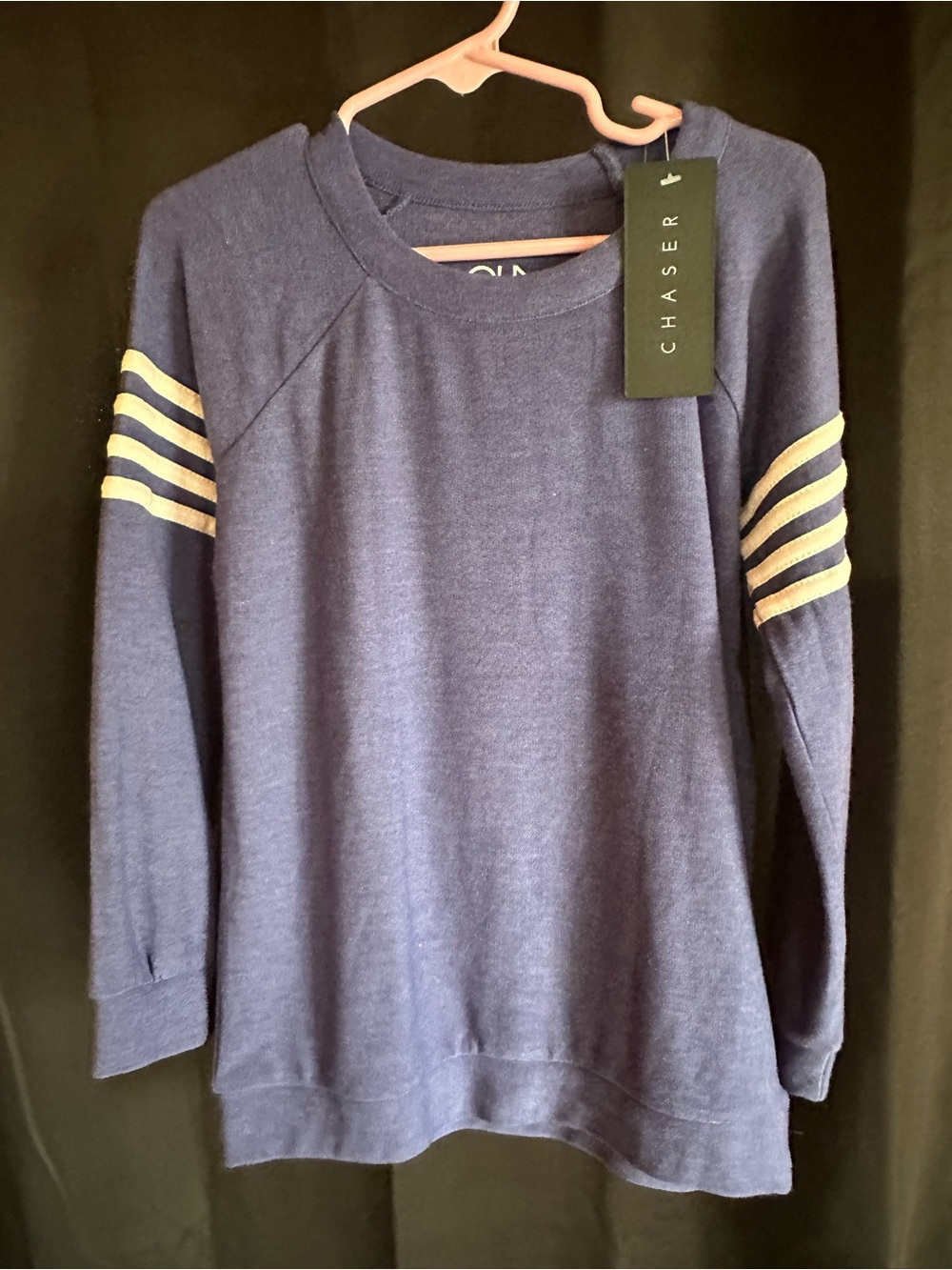 Chaser Girls Long Sleeve Navy Top with Cream Stripes